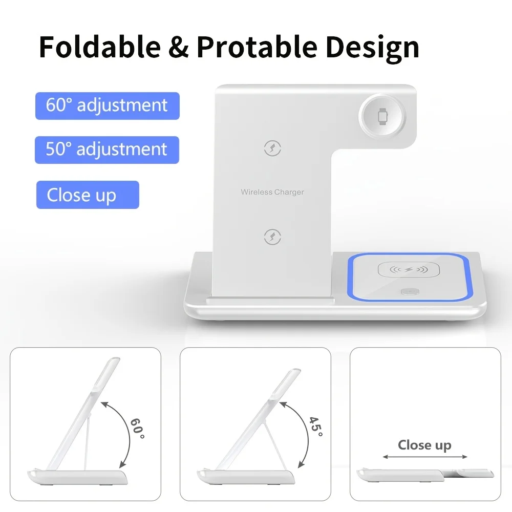 3-In-1 wireless charging stand, foldable fast charging base, suitable for iPhone, Apple Watch And Air Pods - view 5