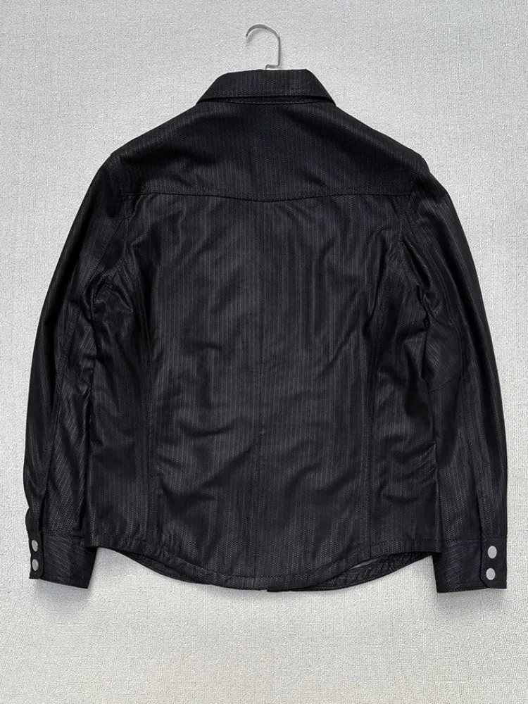 Japanese Leisure Turn Down Collar Single-Breasted Genuine Leather Jacket Solid Color Male Sheepskin Long Sleeves Outerwear