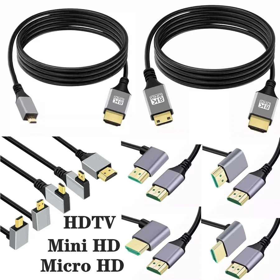 Micro HDMI-compatible To HDMI Cable 8K for GoPro Hero Raspberry Pi 4 Sony A6000 Nikon Yoga 3 Camera Raspberry Pi Mini HDMI Cord