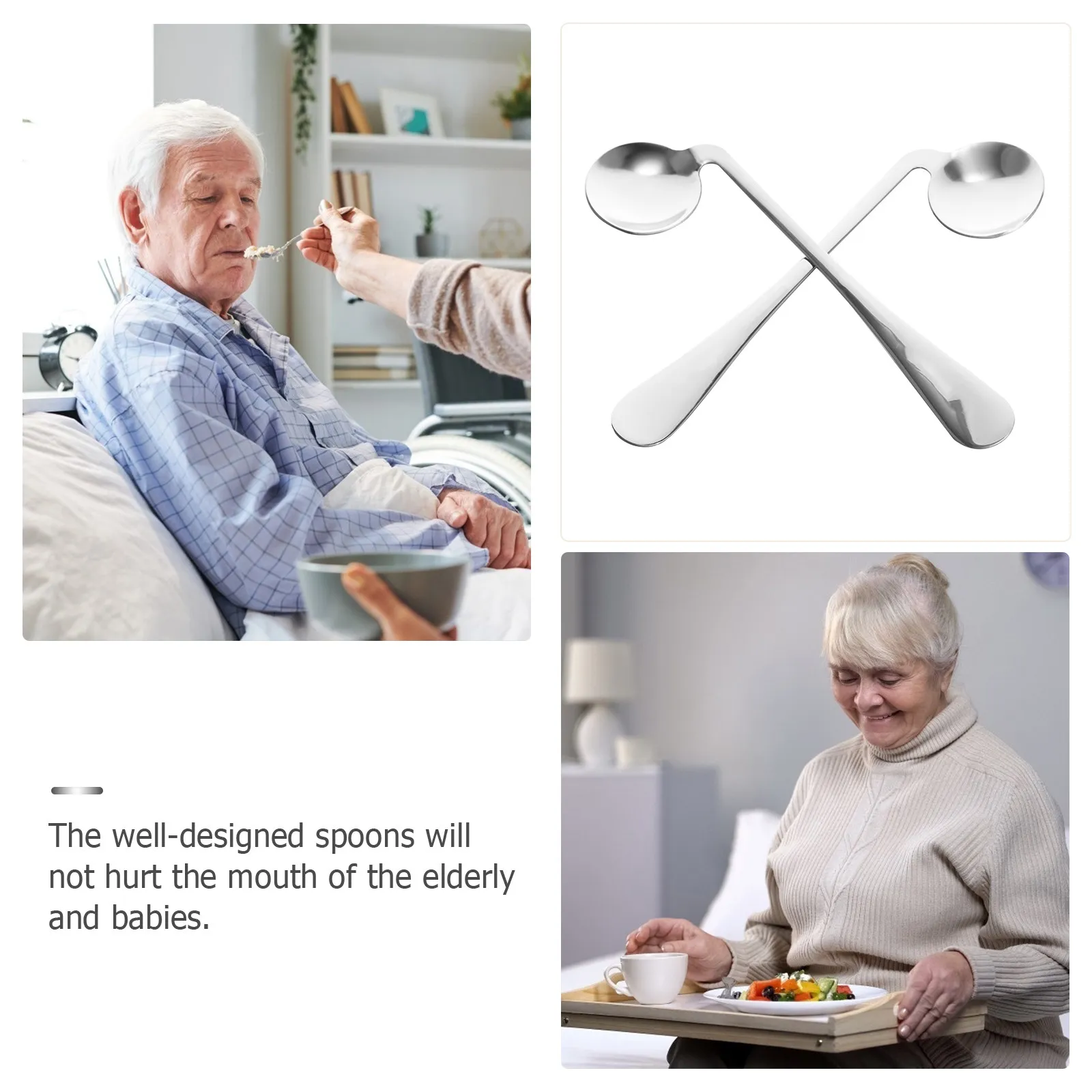 2Pcs Stainless Steel Baby Feeding Spoon Curved Rice Soup Spoon Safe for Elders Newborns Home Hospital Travel Baby Utensils
