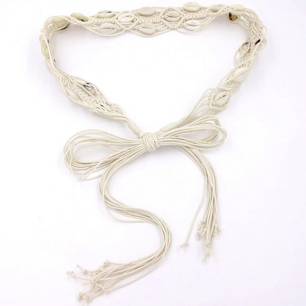 New Small Shell Rope Waist Belt Hollow Tassel Tie Strap Waist Chain Cotton Waistband Women