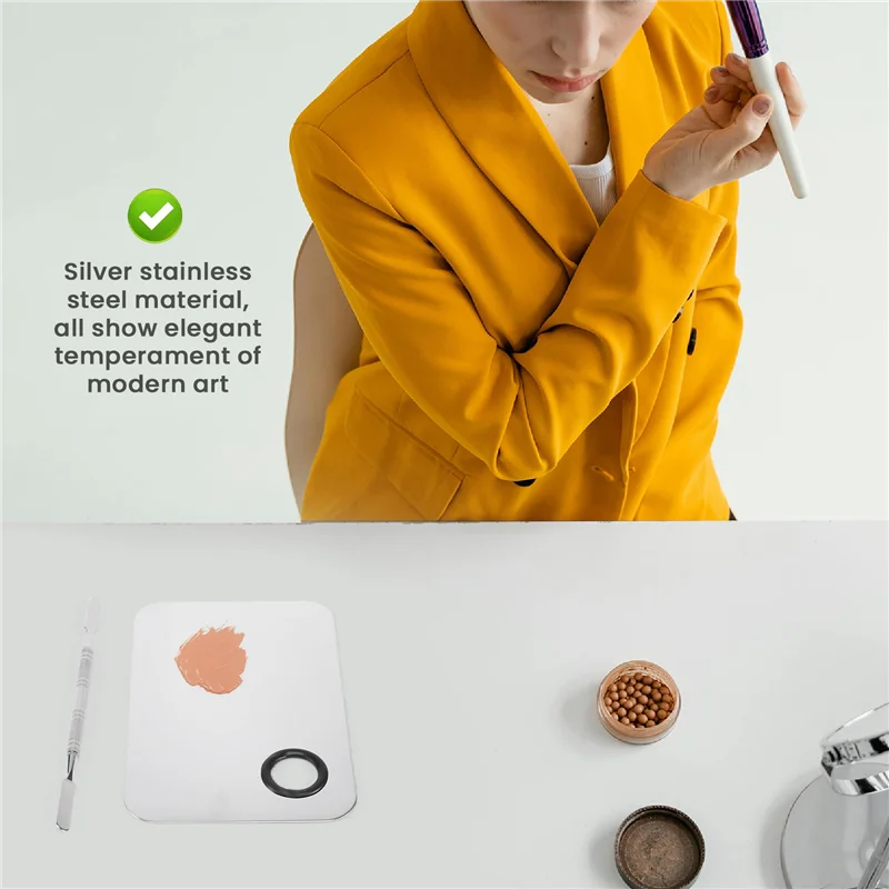

A05G-Professional Makeup Palette Tray Mixed Make Up Stainless Steel Liquid Foundation Palette Watercolor Art Makeup Tools