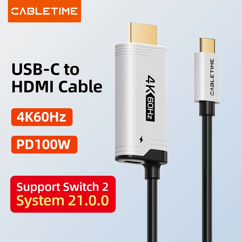 

CABLETIME USB C to HDMI Cable for Nintendo Switch 2 1 OLED PD 100W 4K 60HZ Type C to HDMI Cable Adapter Prefect for Laptop PS4/5