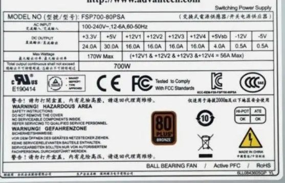 For Advantech FSP700-80PSA 700W Industrial Computer Server Power Supply