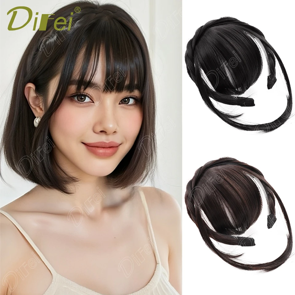 

Synthetic Braided Hairband Wig Non-slip Hairband Sideburns Straight Hair Bangs Hairband Wig Suitable For Ladies Girls Daily Wear