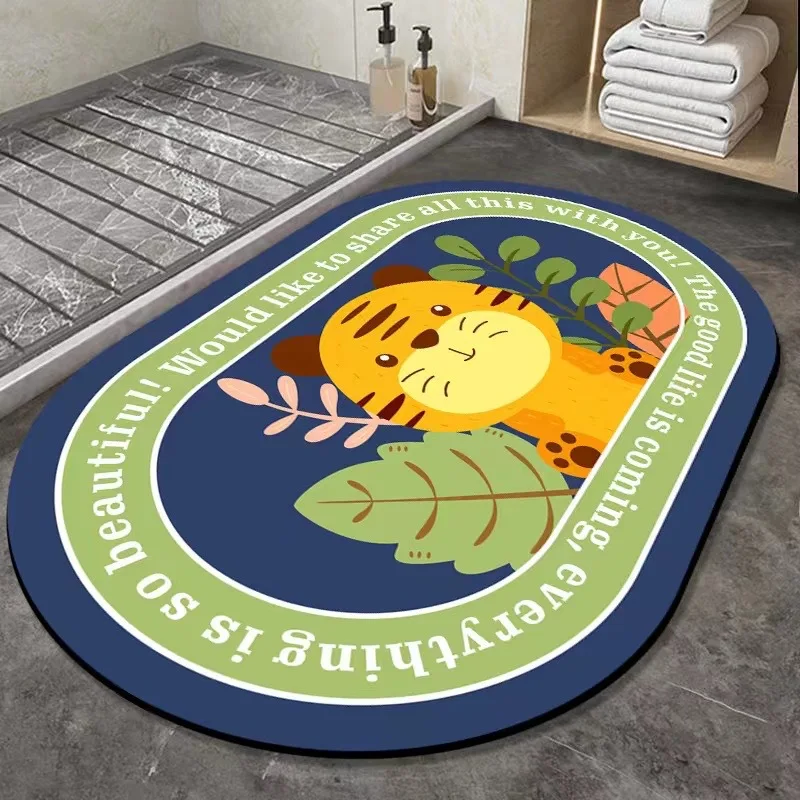 Cartoon Rug Soft Diatom Mud Absorbent Rug Bathroom Floor Mat Door Mat  Quick-drying Carpet Toilet Mats  Bath Decoration Oval Rug