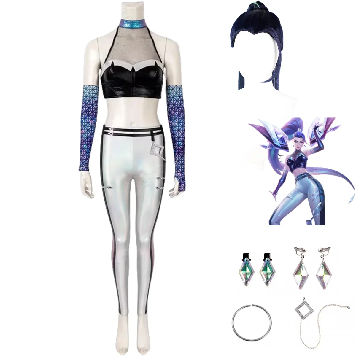 Anime Game LOL Kaisa Cosplay Costume Daughter of The Void K/DA ALL OUT S10 Idol SJ Wig Uniform Full Set Woman Sexy Carnival Suit