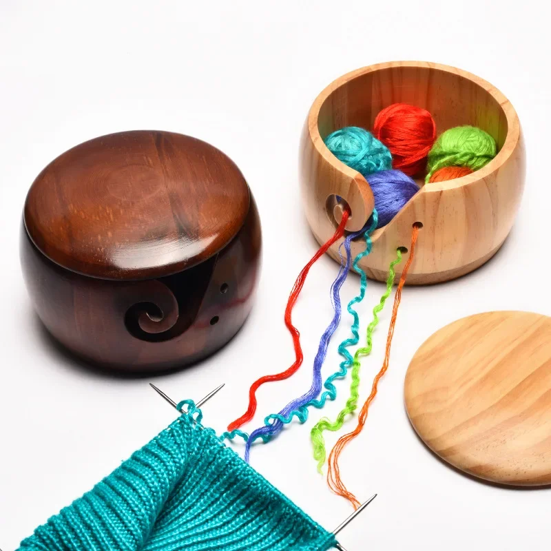 Wooden Yarn Knitting Bowl Large Crochet Yarn Storage Holder Handmade Crocheting Accessories and Supplies Organizer