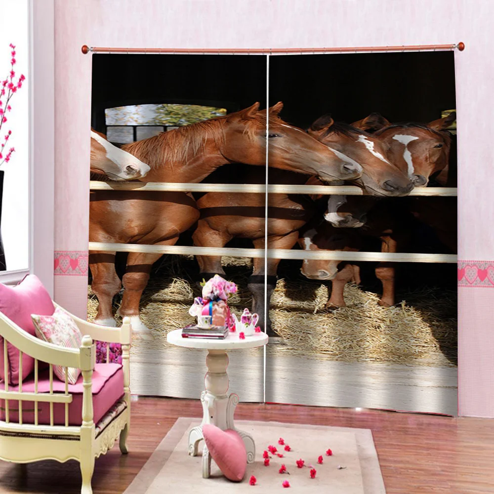 Custom soundproof windproof curtains Brown horse curtains Bedroom living room windproof thickening blackout curtains