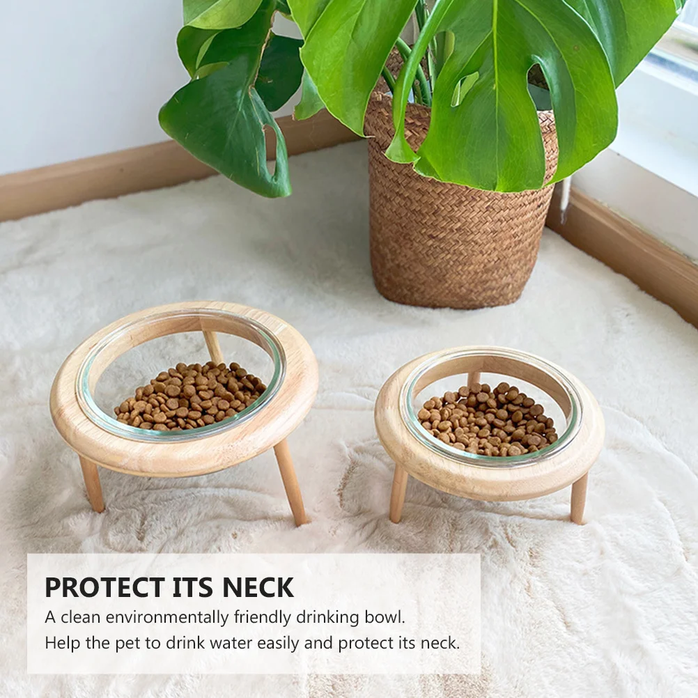 

1Set Pet Glass Bowl Elevated Base Anti Spill Feeding Dish Neck Support Eco Friendly Khaki Pet Feeding Bowl Water Feeder