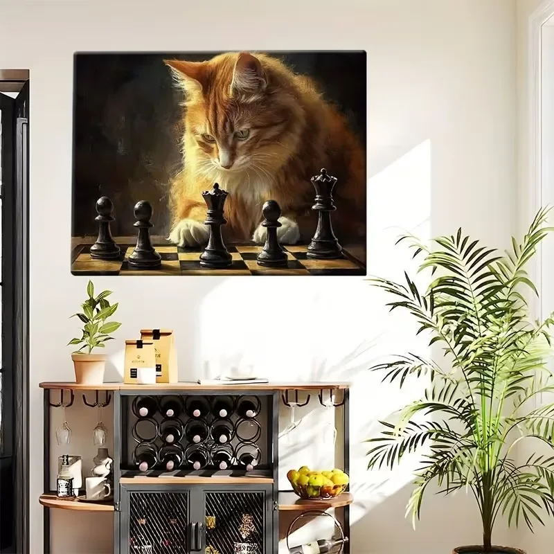 Retro Cat Chess Poster and Prints Animal Art Canvas Painting Wall Art Picture for Living Room Home Decor Cuadros No Frame