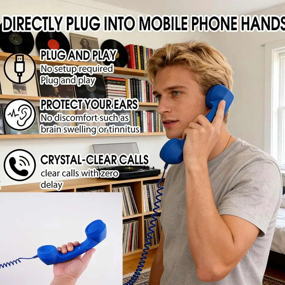 3.5mm/Type-C Retro Phone Handset, Radiation Proof Telephone Handset Cell Phone Receiver with Mic, for Cell Phones,  Smartphone image 4