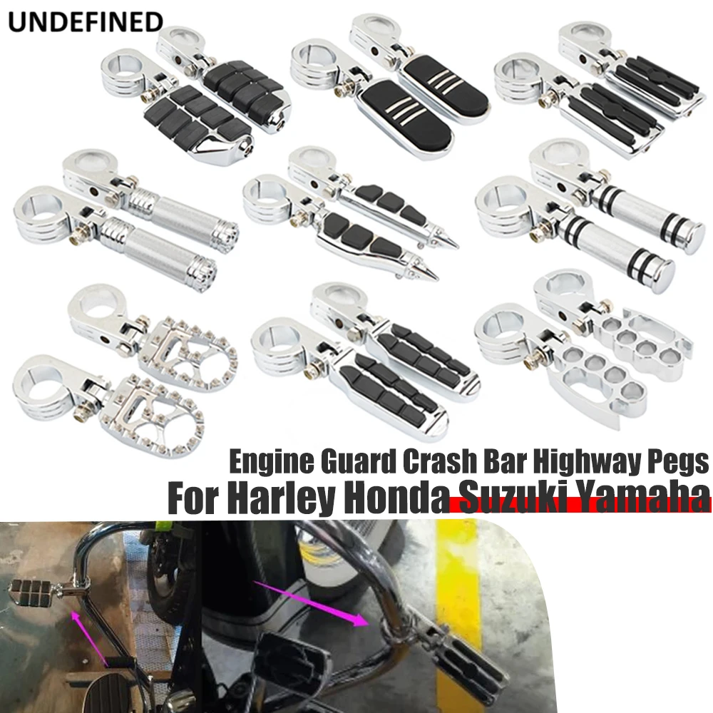 

32mm 38mm Highway Foot Pegs Engine Guard Crash Bar w/Clamp Mount For Harley Honda Kawasaki Cafe Racer Touring Motorcycle Chrome