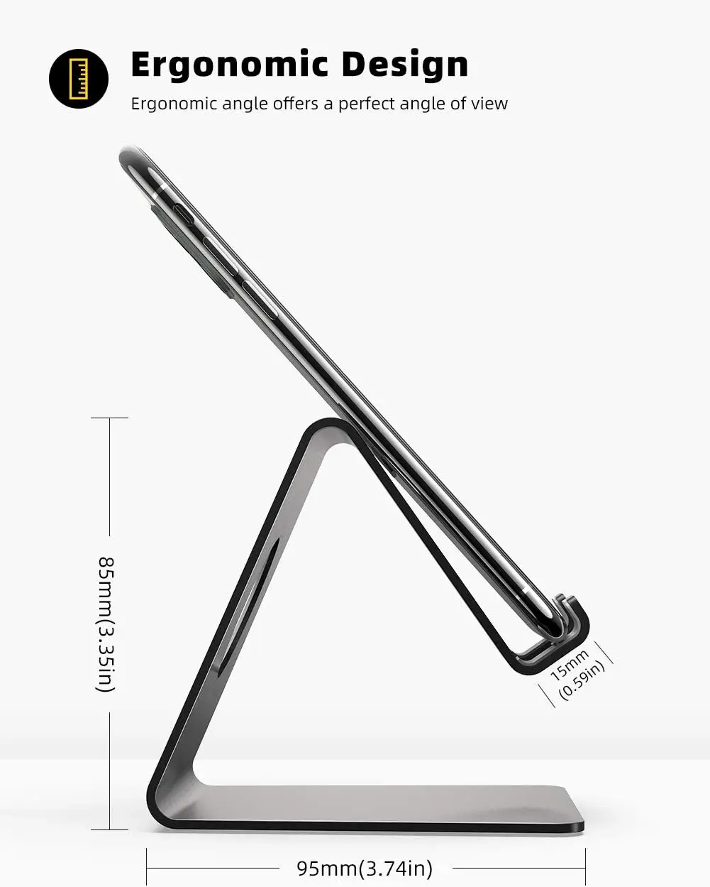 Lamicall Cell Phone Stand, Phone Dock: Cradle, Holder, Stand for Office Desk - Black