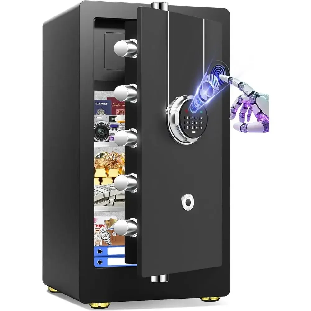 Biometric Safe for Home Office, Large Heavy-Duty Security Box with Fingerprint and Keypad, Document Safe with Concealed Compartm