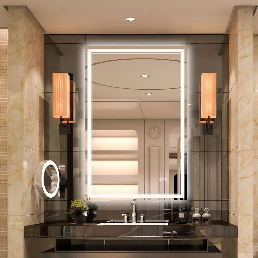 Bathroom Mirror 3000K-6000K Smart Wall Mounted Bathroom Vanity Mirror With Backlight + Front 3 Color Light Makeup Mirrors