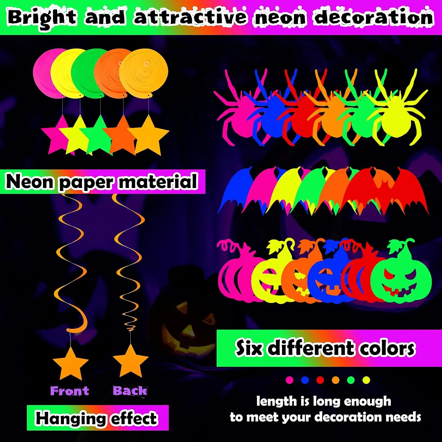 Sumind 58 Pcs Neon Halloween Balloons Decorations Glow in the Dark Party