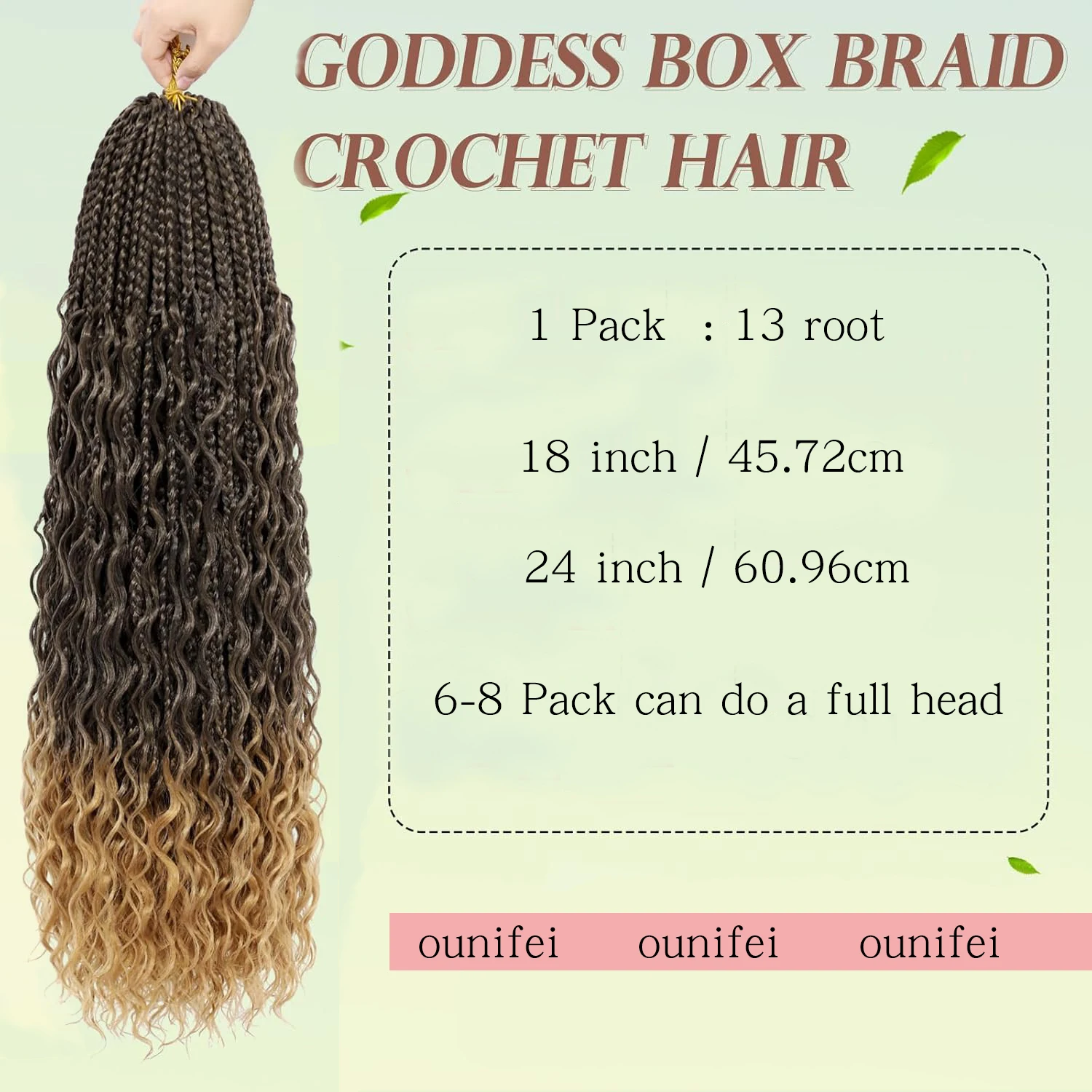 Boho Box Braids Вязаные крючком волосы 18/24 дюйма 1/8 упаковок Goddess Box Braids Вязаные крючком волосы с вьющимися концами Предварительно закрученные богемные синтетические волосы