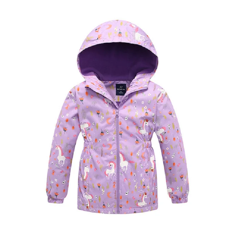 Spring Autumn Baby and Girls Fleece Lined Printed Zip Hiking Jackets School Kids Track Coat Child Outfit Tops Windbreaker