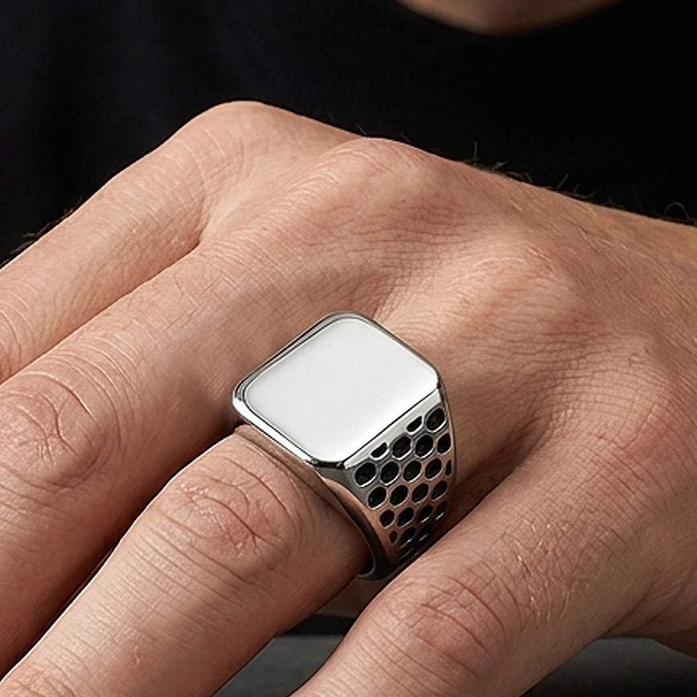 Neuer Retro Geometrischer Quadratischer Ring Mode Titan-Stahl Schmuck für Männer & Frauen Trendiges Finger-Accessoire – Detail 15
