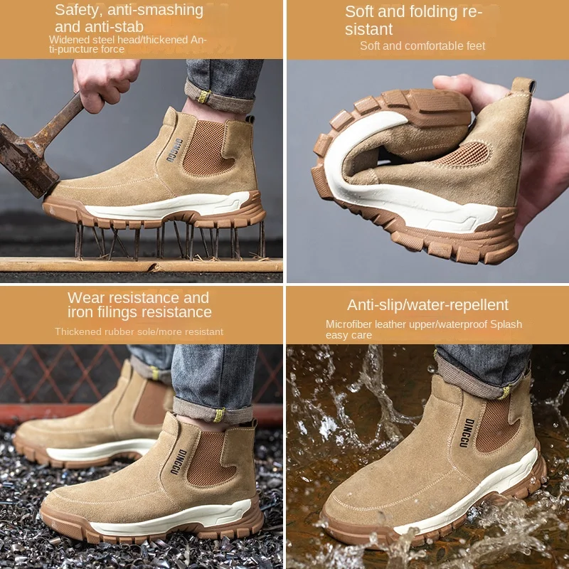 Men's and Women's Safety Boots Anti Smashing and Anti Piercing Steel Toe Caps Welding and Anti Scalding Work Shoes Short Boots