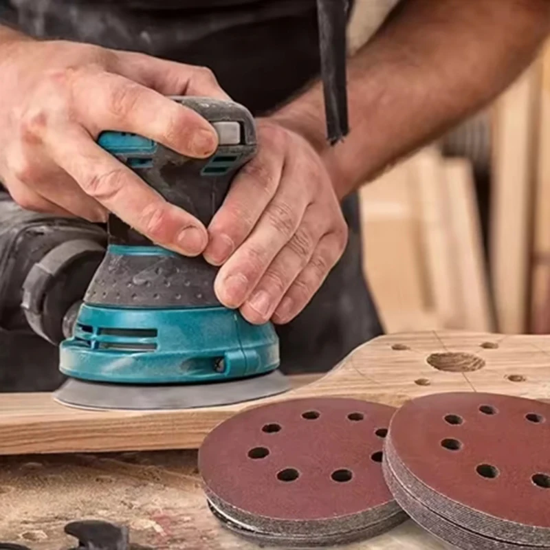 50pcs/100pcs 5 Inch 125mm 8 Hole Hook Loop Sanding Discs Sandpaper 60 120 180 240 400 Grits Sand Paper For Random Orbital Sander