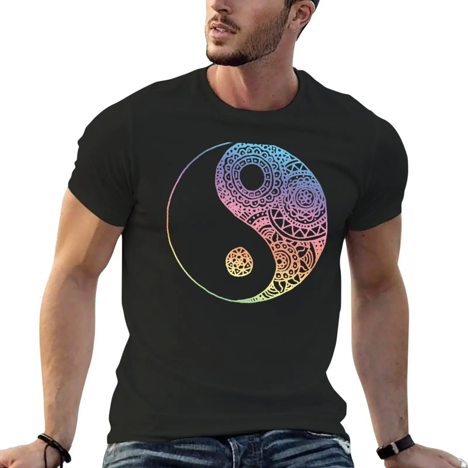 

Rainbow Yin Yang Mandala T-Shirt anime rapper graphic tees oversized t shirt vintage graphic tee sweat shirts, men