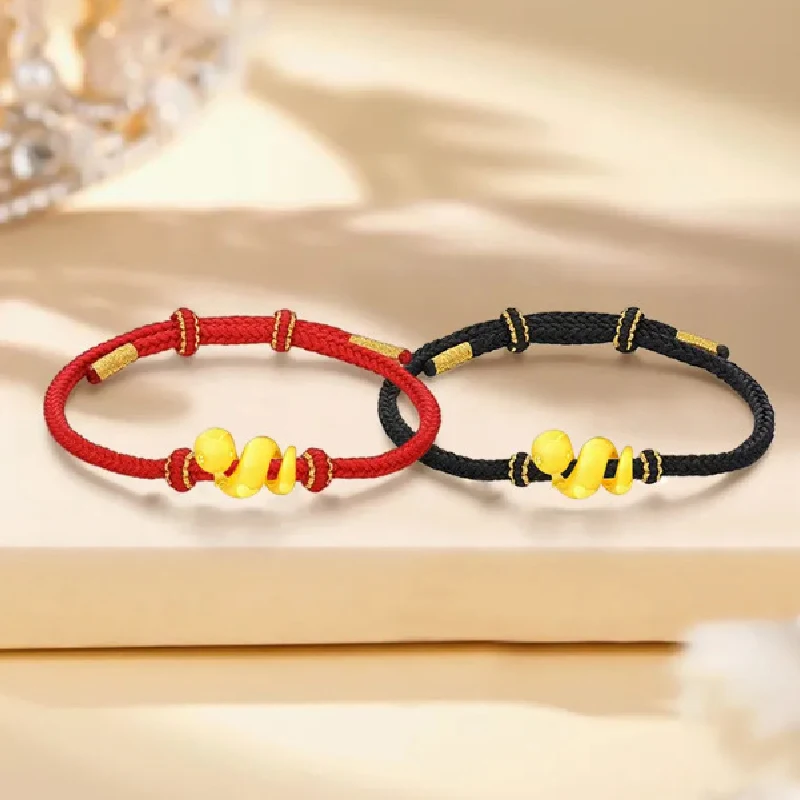 Lucky Cute Gold Color Beads Zodiac Snake Bracelet For Women Braided Friendship Bracelet New Year Handmade Jewelry Adjustable