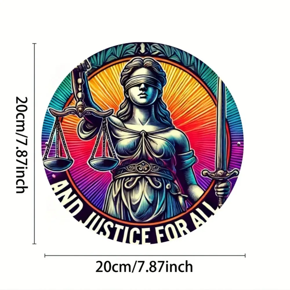 لافتة ألومنيوم مستديرة للعدالة، لوحة معدنية متينة، رمز العدالة سهل التعليق للحمام المنزلي #4