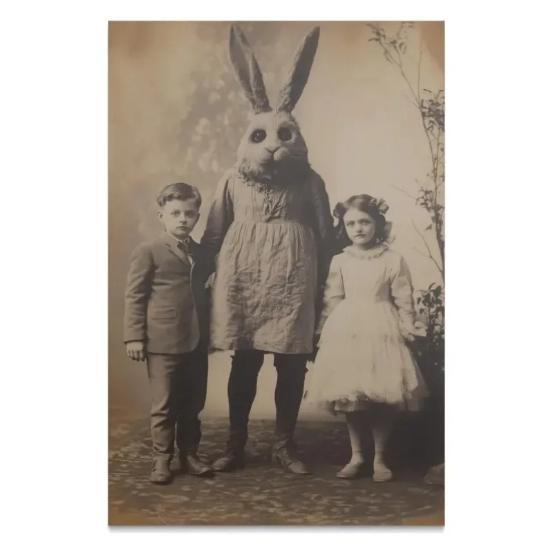 

Smile for The Easter Bunny Poster, Victorian Vintage, Gothic Spooky, Art Poster Print, Cryptid Photo Wall Art Decorations