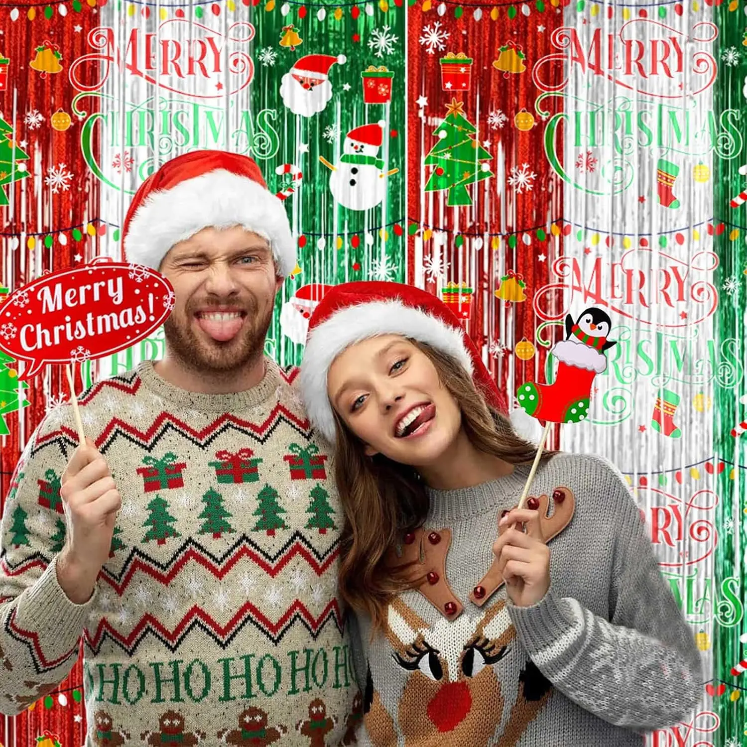 Avezano 98pcs Christmas Foil Fringe Tinsel Curtain Arch Garland Backdrop