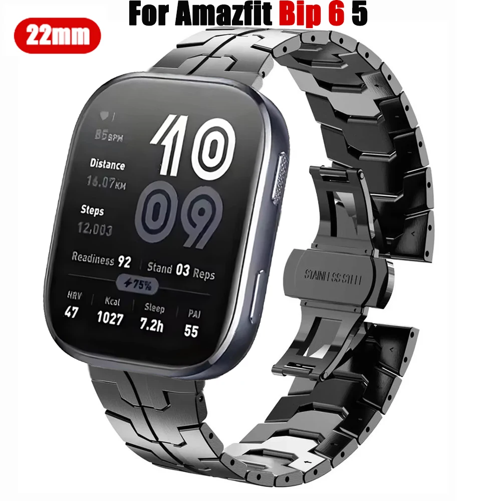 22 مللي متر شريط معدني فاخر لـ Amazfit Bip 6 5 5 حزام الوحدة لـ Amazfit Balance 2/الفهد مستدير/Pro/GTR 4 3 2 47 مللي متر ستراتوس 2 3/Pace
