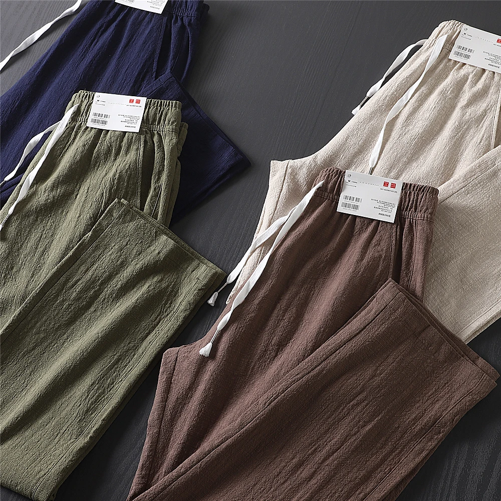Men's Casual Straight Leg Cotton Bamboo Fiber Pants Breathable Moisture Wicking Drawstring Elastic Waist Multi-Color