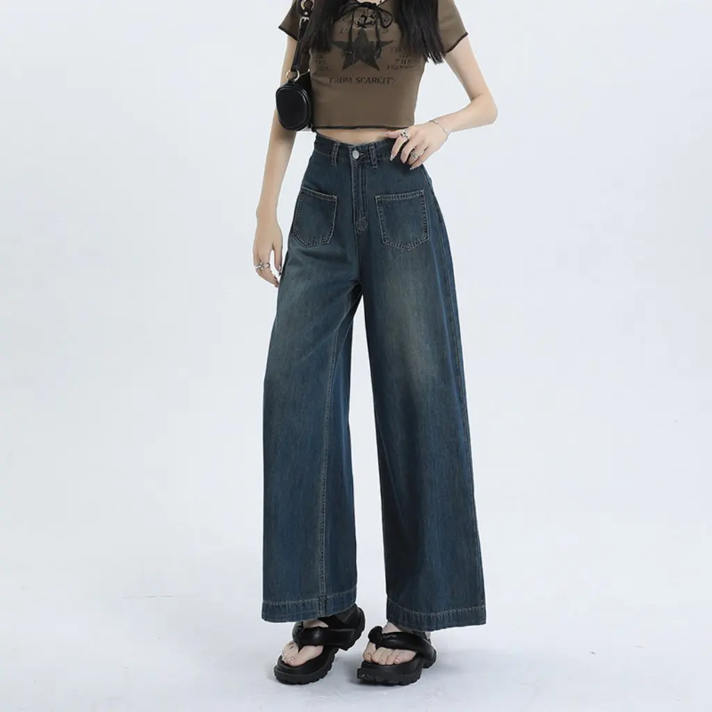 

High Waist Pear-Shaped Wide-Leg Jeans for Women Summer New Slimming Loose-Fit Straight Ankle-Length Vintage Short Pants