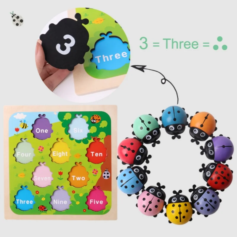 Montessori Counting Beetle Wooden Educational Toys for Kids Ladybug Stick Counting Game Math Toy Number Learning Early Education