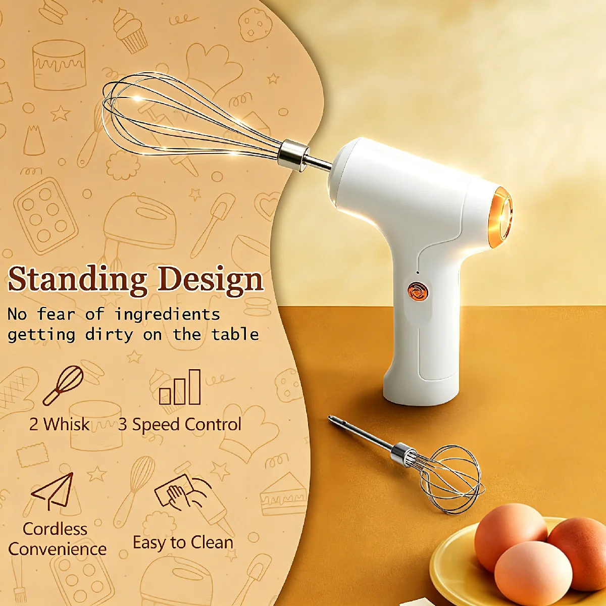 Rechargeable Electric Egg Beater, Wireless Handheld Mixer,  Mini Whisk for Baking Cake Cream