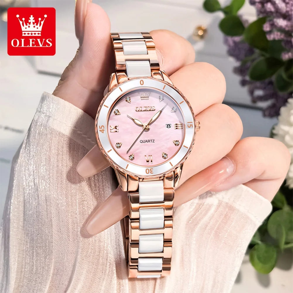 OLEVS 9985 Elegant Women Watch Fashion Simple Diamond Luxury Quartz Watch Ceramic Strap Waterproof Watch Original Women Watch