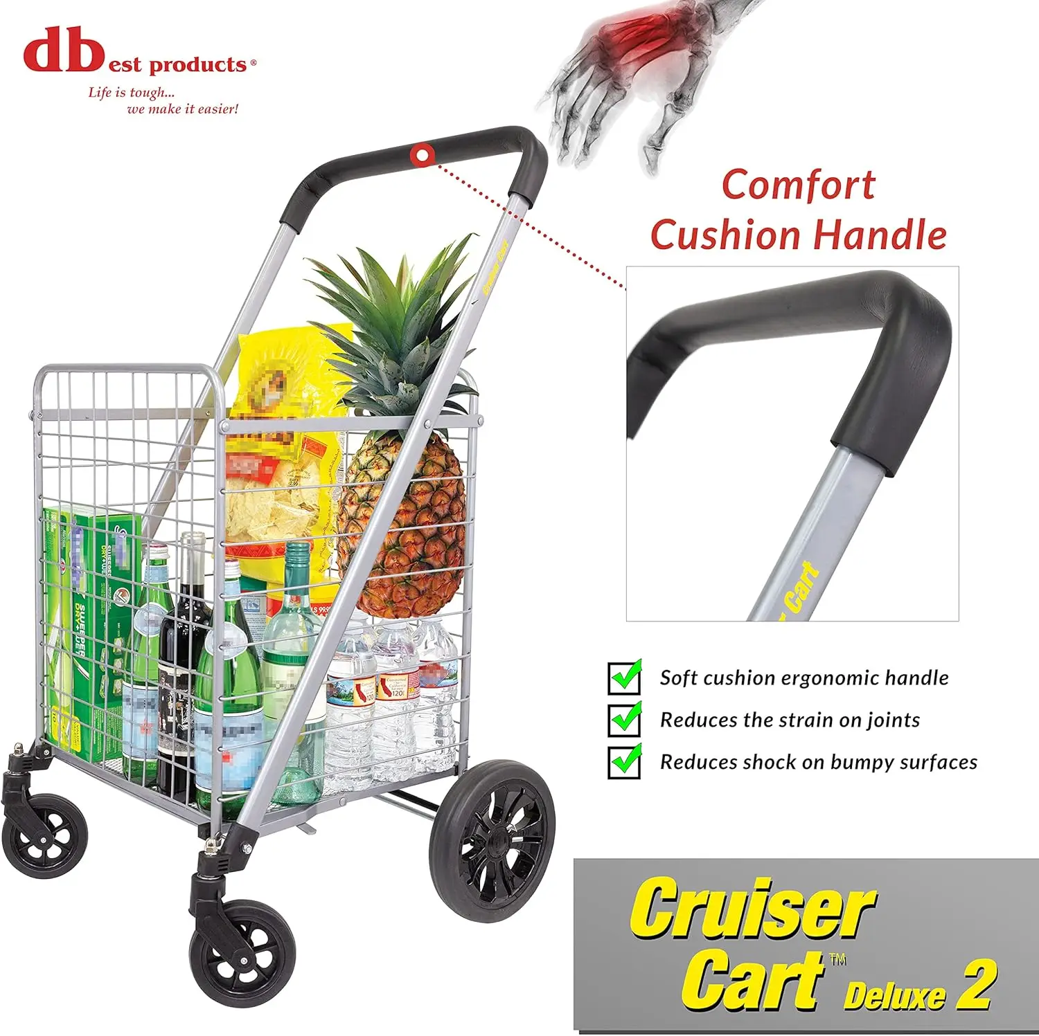 Cart Deluxe 2 Germ Guard Bundle Shopping Handle Grocery Rolling Folding Laundry Basket on Wheels Foldable Utility Trolley Compac