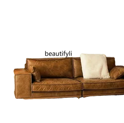 Amerykańska Sofa w stylu Mid-Ancient Retro skórzane Sofa pierwsza warstwa skóry wołowej dół Sofa lekka luksusowa