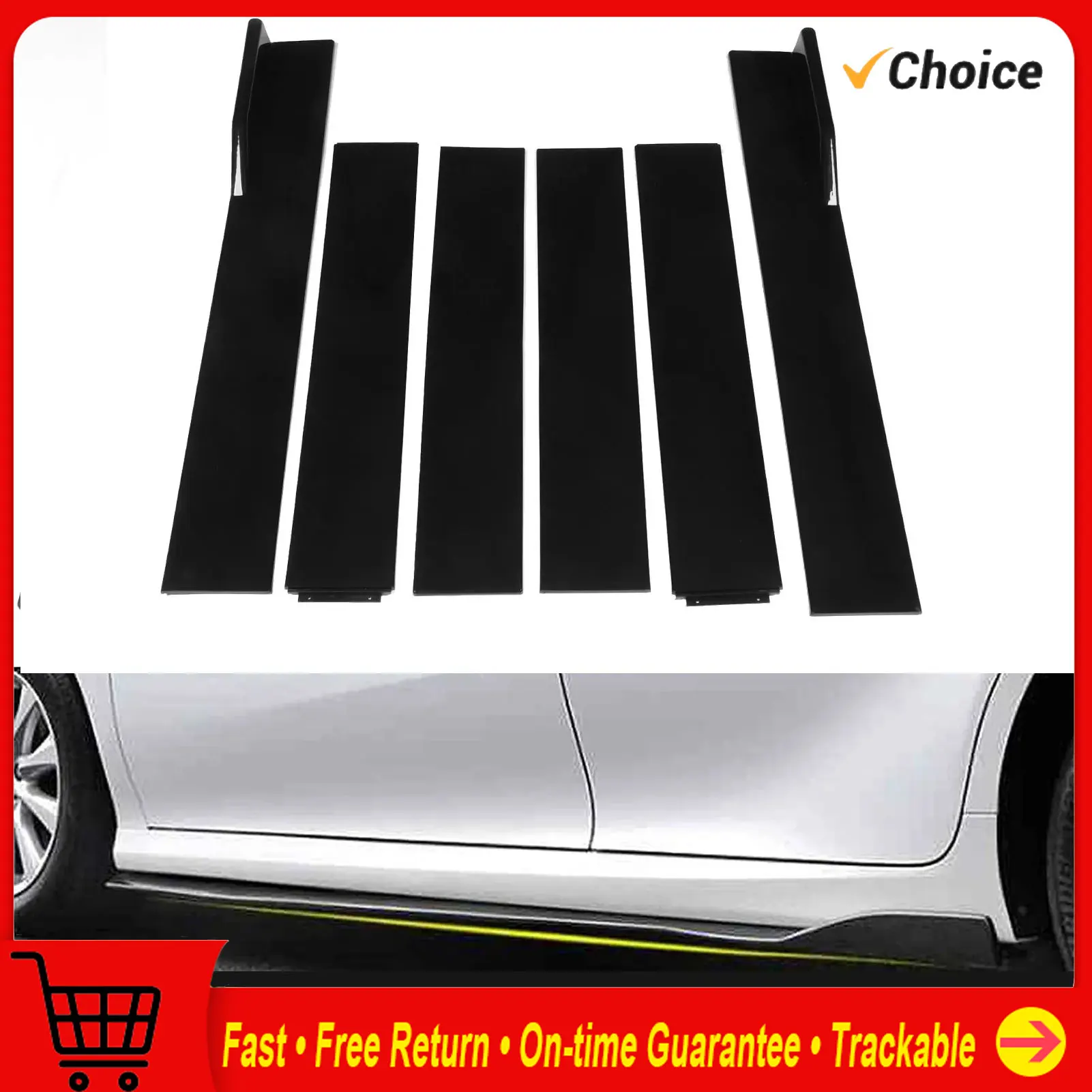 

6PCS Universal Side Skirt ABS Black Bendable High Toughness Anti Scratch Exterior Lower Side Bottom Line for Automobile