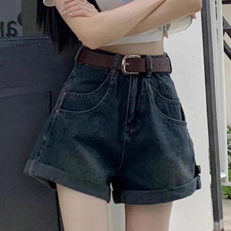 

High-waisted Large-size Curly Denim Shorts Women's Retro Loose Fashion Pants