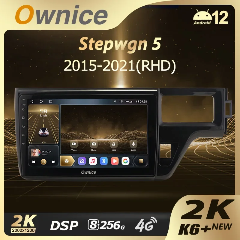 Ownice K6 + 2K, 혼다 Stepwgn 5 2015 - 2021 오른손 드라이버, 자동차 라디오 네비게이션, 비디오 스테레오 네비게이션 플레이어, GPS, 안드로이드 12