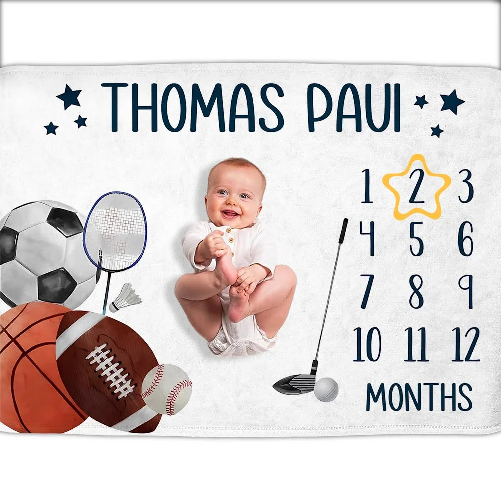 بطانية تصوير للأطفال من فيكاما مطبوعة بتصاميم كرة القدم وكرة السلة والرجبي، بطانية تصوير شهرية للأطفال