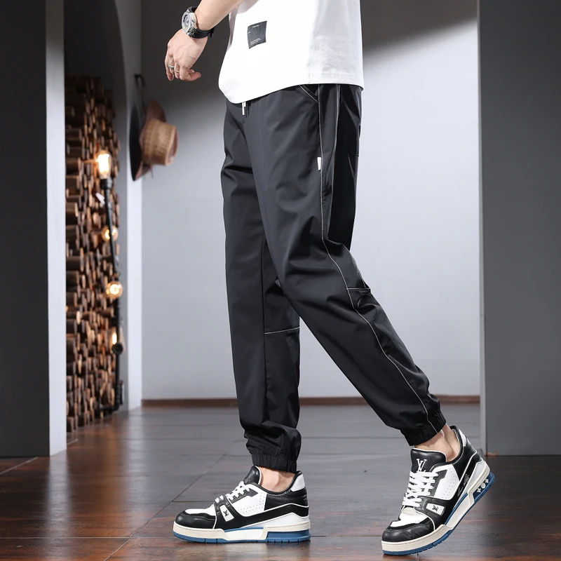 

Summer Fashion Men's Black Pants Casual Sport Joggers Lightweight Elastic Waist Drawstring Trousers CP2290