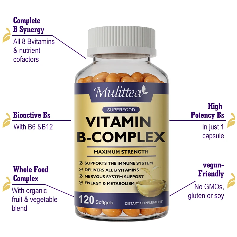 Mulittea Vitamin B Complex Capsules Help Relieve Fatigue Improve Digestion Reduce Stress Better Mood Support Immune Supplement