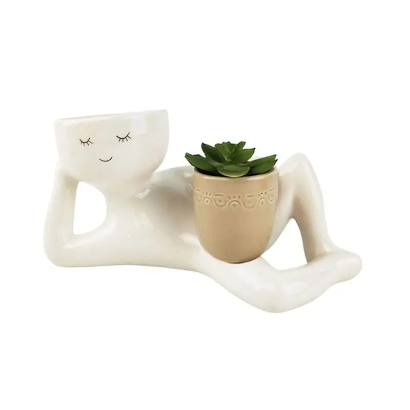 

Hot Trend-Lazy Little Figure Flower Basin Creativing Succulent Green Plant Vase House Desktop 1 Piece