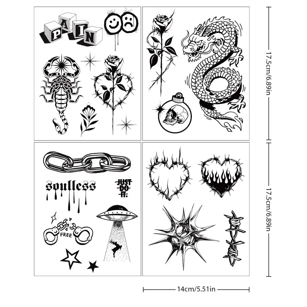 4pcs Gothic Heart Scorpion Letter Pattern Waterproof Temporary Tattoo Sticker Semi Permanent Tattoo for Women Decorative Gifts