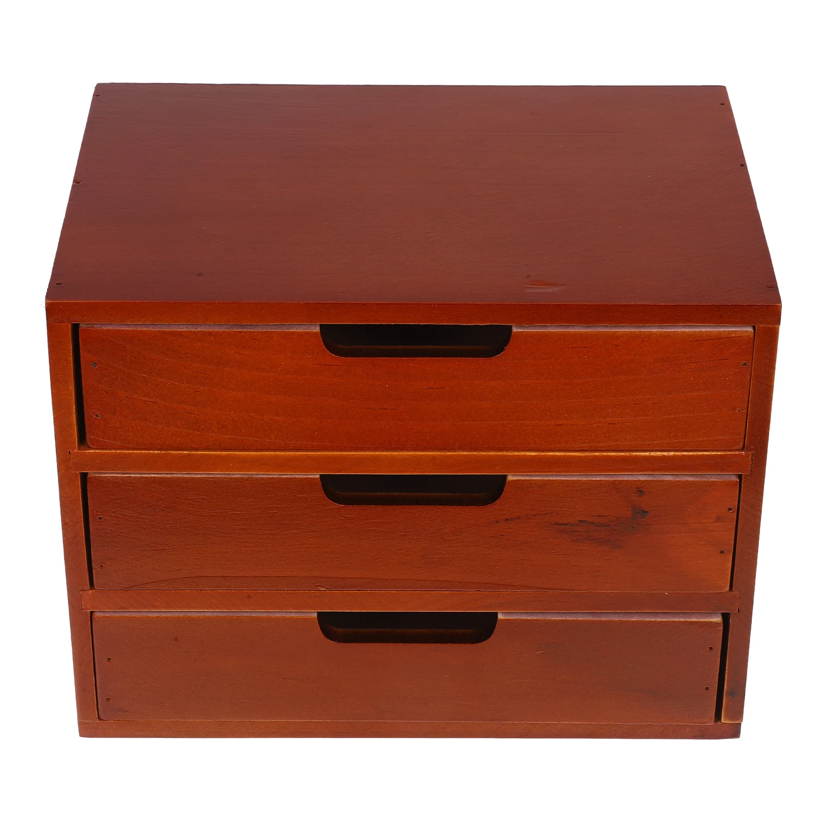 

Three Tier Storage Cabinet Desktop Organizer Wood Dresser Brown Large Capacity Desk Drawer Stationery Storage Solution