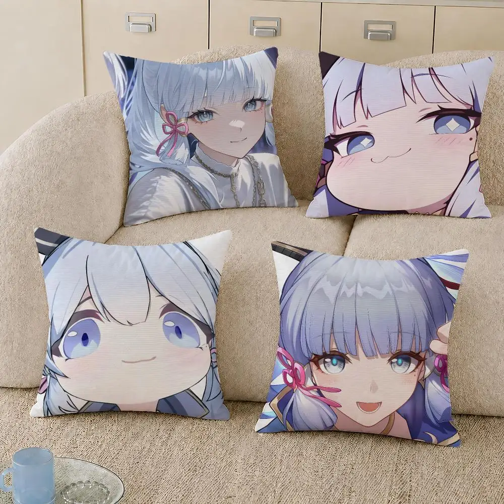 Game Kamisato Ayaka Genshin Impact Cushion Cover Decorative Pillowcase Soft Short Plush Cozy Durable Sofa Home Decor Items Gift