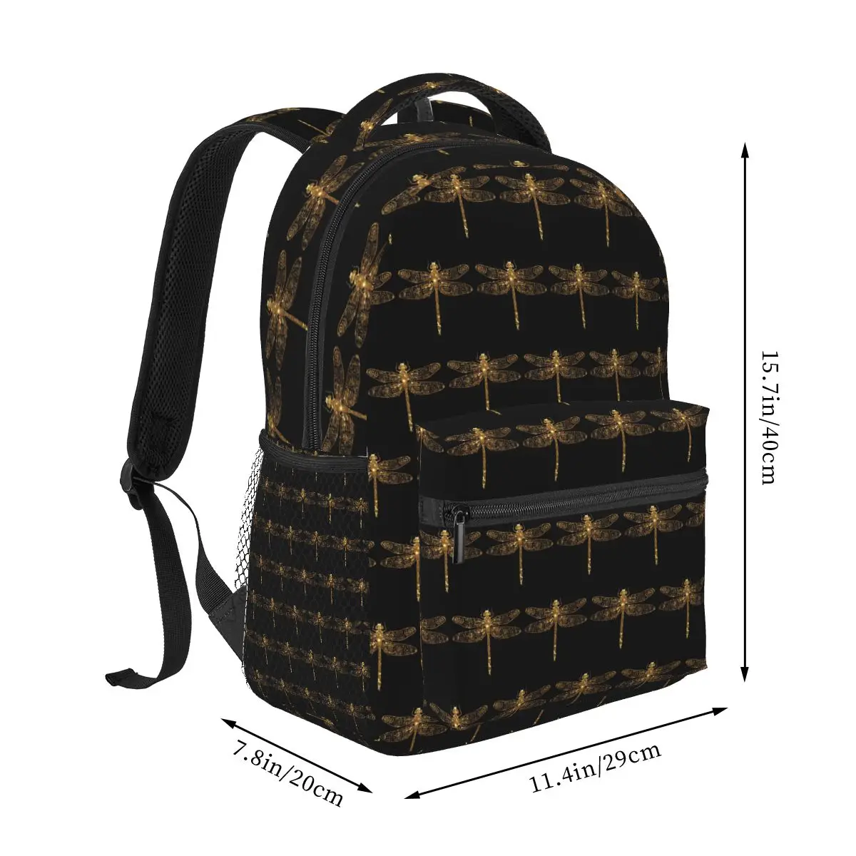 Fancy Gold Glitter Dragonfly Student Backpack School Bag Hiking Travel Daypack for Boys Girls Fashion Bookbag Shoulder Bags